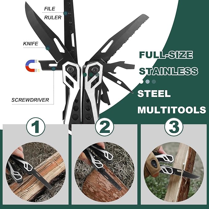 Multitool Pliers, 21-in-1 Multi Tool with Self-Locking & Sheath, Stainless Steel Pocket Knife, Screwdriver, Perfect for EDC Outdoor Survival Camping Hiking, Simple Repair, Survival Gear Gift