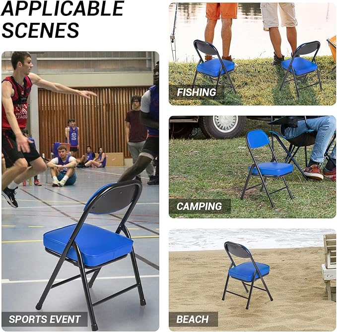 Mini Padded Folding Chairs, Garage Stool, Portable Camping Chair with Cushion, Lightweight Lawn Chair, for Outdoor Sports Events, Patio, Fishing, Hiking, Hunting, Picnic, Beach (Blue)