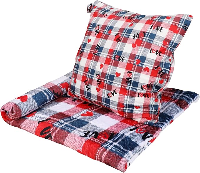 3 in 1 Travel Pillow Blanket Set with Removable Flannel Blanket Throw,Hand Warmer Pockets,Pillow (Color2, 50in*60in)