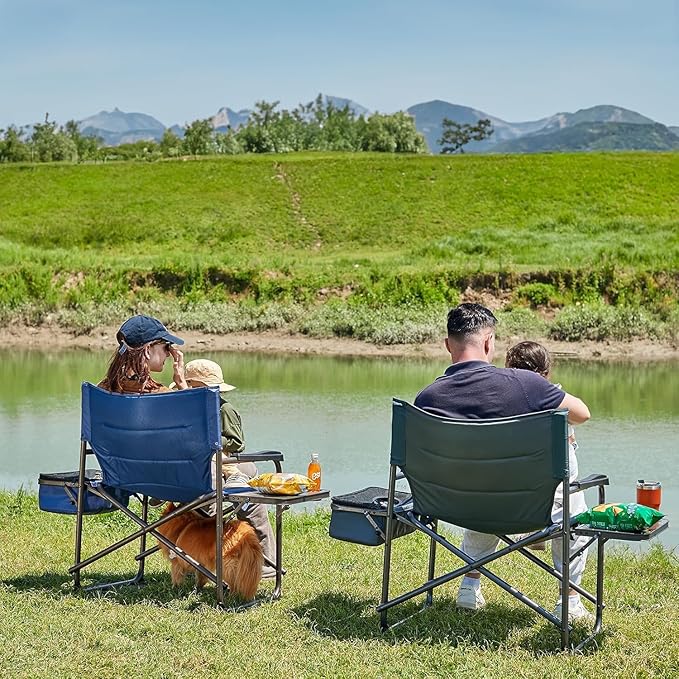 TIMBER RIDGE XXL Oversized Directors Chair 600lbs - Heavy Duty Camping Chair with Cooler Bag & Table, Portable Folding Chair with Wide Seat for Tailgating, Patio, Outdoor - Blue (2 Pack)