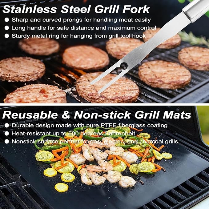 POLIGO 22PCS Heavy Duty BBQ Grill Accessories Set, Non-Slip Grill Tools for Outdoor Grill Set Thicker Stainless Steel Grill Utensils Set, Deluxe Grilling Tools Set in Aluminum Case Ideal Gifts for Men