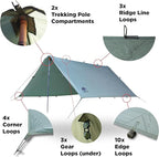 Camping Tarp 10x10 ft (3x3 m) Waterproof Lightweight Rain Fly - Backpacking, Hammock Shelter, Emergency Survival Tent, Durable, Compact All-Weather Cover