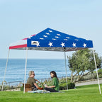 EAGLE PEAK 10x10 Slant Leg Pop-up Canopy Tent Easy One Person Setup Instant Outdoor Beach Canopy Folding Portable Sports Shelter 10x10 Base 8x8 Top (American Flag)