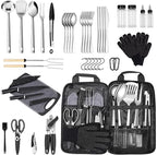 Camping Kitchen Utensil Set Outdoor Cooking Set Accessories Camping Cookware Kit for Travel, RVs, BBQs Stainless Steel Portable Camping Essentials Cooking Knife Set