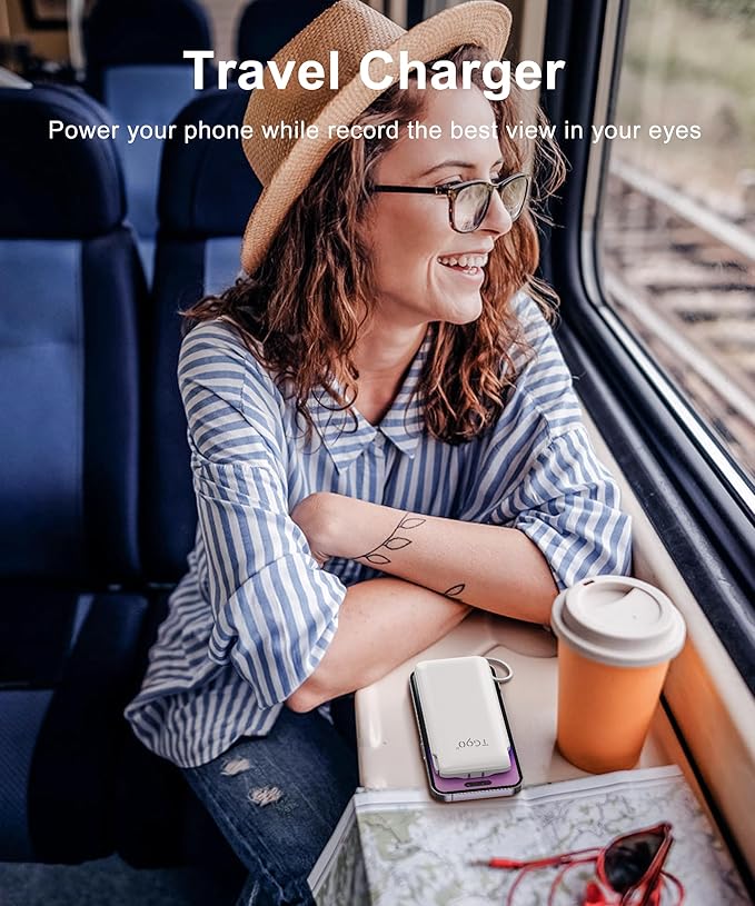 Portable Charger Power Bank with Built-in Cable & AC Plug, 10000mAh Fast USB-C Charger, Slim Mini Battery for iPhone 16/15/14/13/Pro/Max & All USB-C Devices