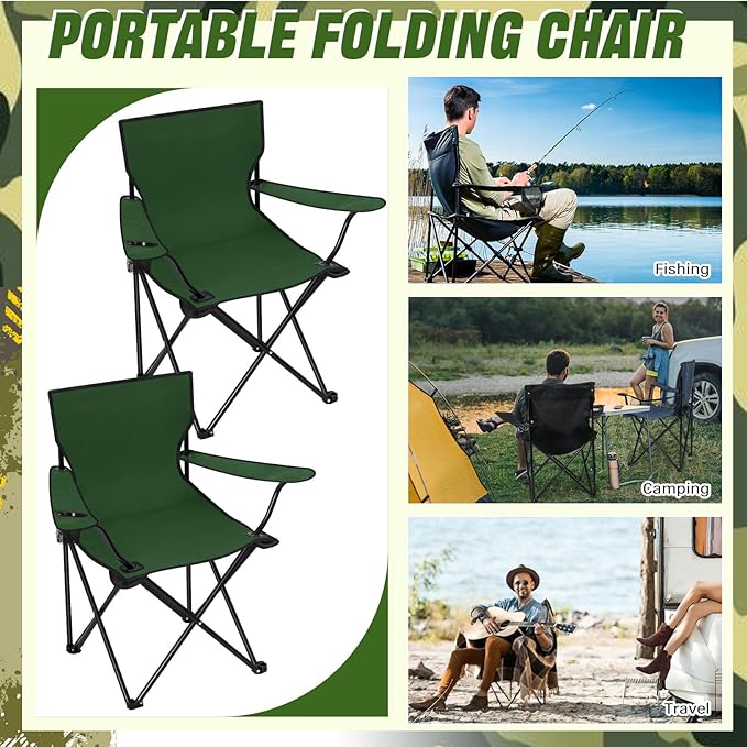 Huwena 10 Pack Folding Camping Chairs Bulk with Cupholder Carry Bags Lightweight Camp Chairs Collapsible Portable Outdoor Lawn Chair for Picnic, Beach, Outside