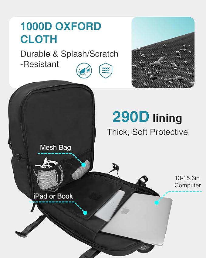 TSA-Friendly Travel Backpack with Laptop Compartment, 30L Carry-On Backpack for Men & Women, 180° Lay-Flat Design, Waterproof & Durable 1000D Oxford, Fits 15.6" Laptop