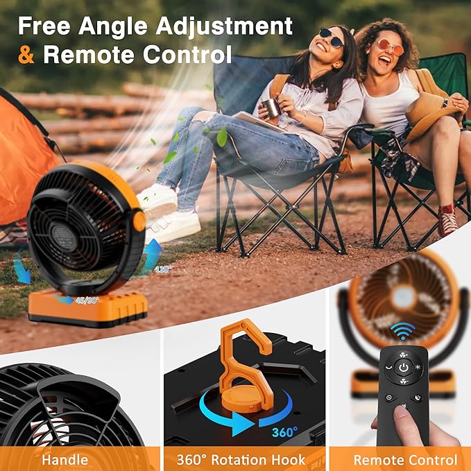 40000mAh Battery Operated Camping Fan - 136H Max Cooling, Rechargeable Battery Powered Oscillating Floor Fan with Charger, Remote & Hook, Portable for Tent Outdoor Patio Garage Hurricane Power Outage