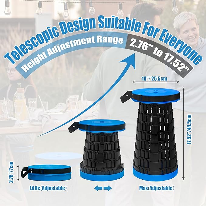 2025 2PCS Upgraded Collapsible Stool Thickened Set, Portable Stool Folding Stools, Foldable Chair for Camping Fishing Hiking BBQ and Outdoor Activities - Max 500lbs (Blue)
