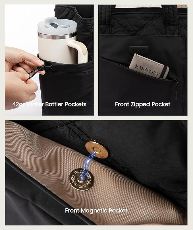 LOVEVOOK Tote Bag for Women, puffer tote bag for Work Travel Nurse, Lightweight quilted Bags with Compartments