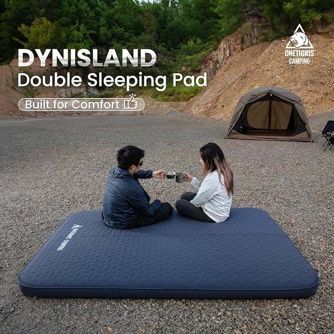 ONETIGRIS DYNISLAND 4In Double Air Mattress, Self-Inflating Sleeping Pad Foam for Camping, Backpacking, Car Trips, Travels, Air Bed with Patch-up Kit, 79”x53“