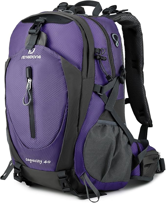 FENGDONG 40L Waterproof Lightweight Outdoor Daypack Hiking,Camping,Travel Backpack for Women Men Purple