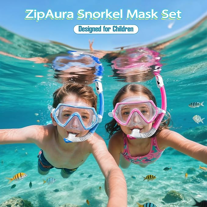 Snorkeling Gear for Kids, Kids Snorkel Set for Ages 3-14, Anti-Fog Diving Mask and Dry Top Snorkel Combo Set, Unisex Swimming Goggles