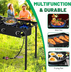 Outdoor Camping Stove, 225000 BTU, Propane Gas Cooker with Detachable Legs, High Pressure 3 Burner, 30 PSI Regulator