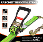 2" x 27' Ratchet Straps with Chain Extension and Grab Hooks,Heavy-Duty Tie Down Straps 3,333 lbs Working Load Limit and 10,000 lbs Break Strength for Cargo Straps for Secure Transport 4Pac
