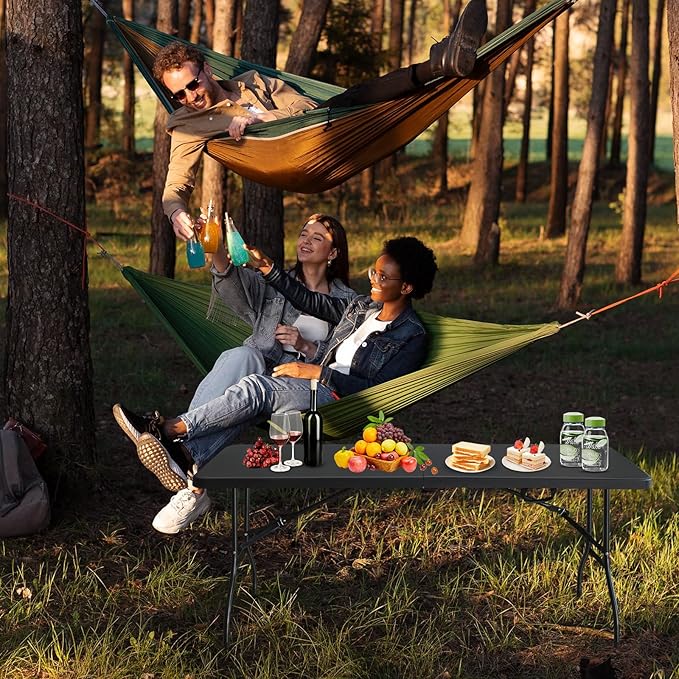 6 FT Folding Table with Carry Handle, Portable Fold-in-Half Plastic Table, Rectangle Foldable Table for Indoor/Outdoor Black