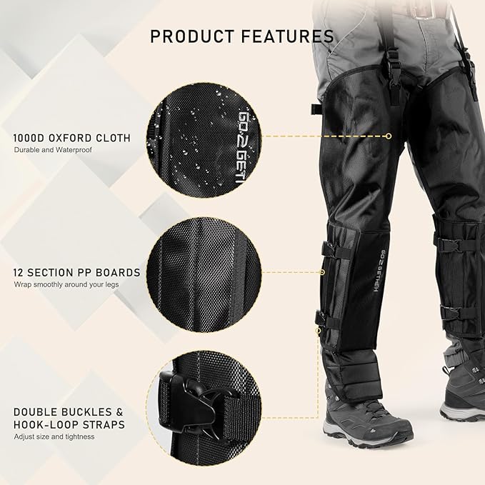 Snake Gaiter, Durable Snake Guard Gaiters for Hunting, Waterproof Snake Legging Chap for Men and Women,Snake Bite Protection Gaiter for Whole Leg with Adjustable Size