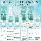 Teen Women Gifts,Skin Care,Skincare,Hydrate,Oil Control,Pore Shrinking,Anti-Allergy Facial Skin Care Routine Kit Travel Size Gift Set Stocking Stuffers for Teen Girls 10-12 16-18 & Women for All Skin