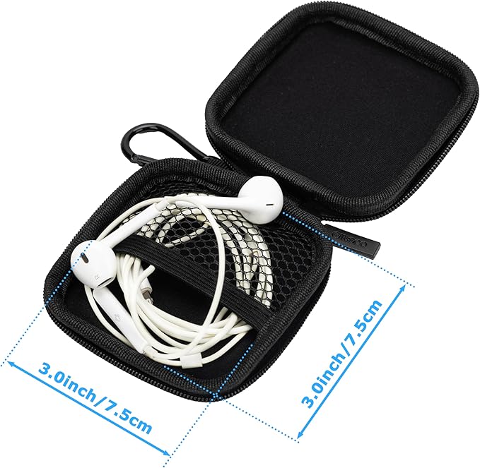 Ginsco Mini-Portable Hard Shell Square Earbuds Case for Apple EarPods/Samsung Galaxy Wired/Wireless Earbuds, Cell Phone Accessories Organizer with Carabiner for Earphones Tech Pouch