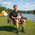 Oversized Padded Comfy Camping Chair for Adults, Portable Padded Lawn Chair, Weight Capacity 400 LBS, Heavy Duty Moon Leisure Folding Chair for Camping, Hiking, Carry Bag, Orange (2 Pack)