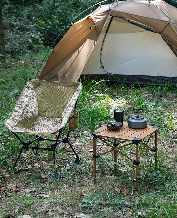 iClimb Lightweight Stable Alu. Folding Square Table Roll Up Top with Carry Bag for Camping Picnic Backyards BBQ Camp Kitchen (Green, M)