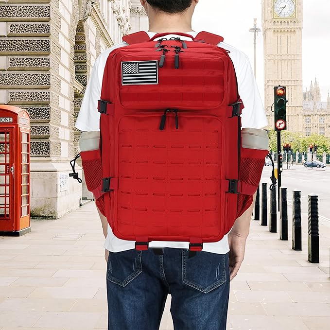 Sparklekle Military Tactical Backpack 45L 3 Day Assault Pack Waterproof Molle Hiking Rucksack for Men&Women (Red)