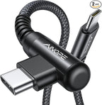AINOPE USB C Cable 60W 2-Pack 6.6ft Nylon Braided USB C to USB C Cable Type C Charger Fast Charging Right Angle USBC Cable Charger Cord for iPhone 16 Pro Max 15 Plus Samsung S24 S23 iPad Pro Black