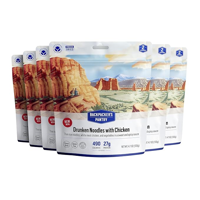Backpacker's Pantry Drunken Noodles with Chicken | Freeze Dried Backpacking & Camping Food - Emergency Food - 27 Grams of Protein - 6 Count