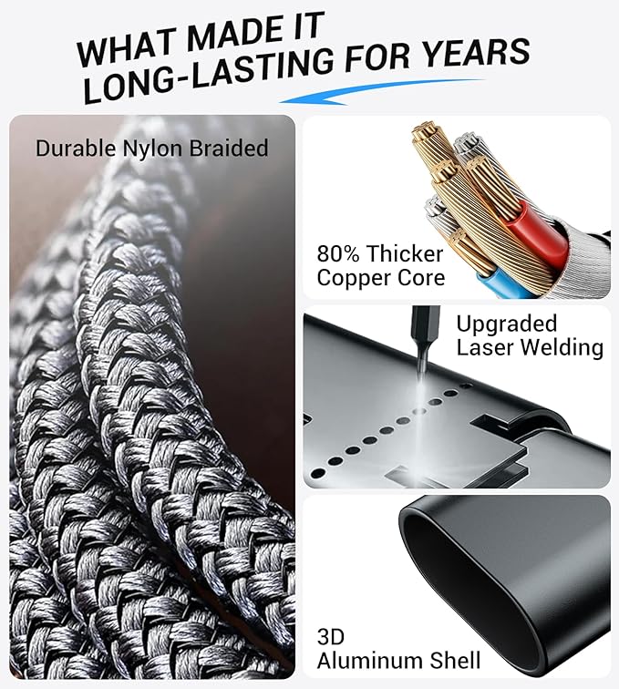 Temdan for Travel Vacation Essentials,3 in 2 USB C Cable for Apple Watch Charger/iPhone 17 Charger/Lightning,Multi Charging Cable Cord,Camping Essentials,Designed for iWatch &iPhone 16-12-5FT Black