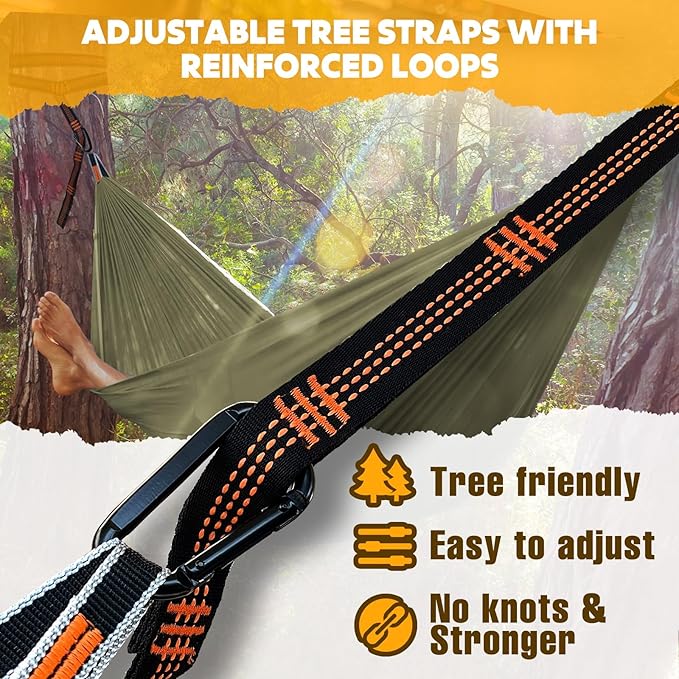NATUREFUN Ultra-Light Travel Camping Hammock | 300kg Load Capacity,Breathable,Quick-Drying | 2 x Premium Carabiners,2 x Nylon Slings Included | Outdoor Indoor Garden