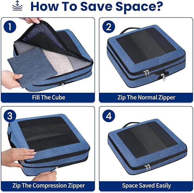 8 Set/6 Set/4 Set Compression Packing Cubes for Travel, Lightweight Vacation Travel Essentials, Travel Accessories for Suitcase Organizer Bags Set, Durable Luggage Organizer