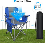 Oversized Camping Chairs for Adults, Folding Chairs for Outside Heavy Duty - 400lbs Support with Cup Holder, Cooler Bag and Side Pocket, Portable for Lawn, Outdoor Sports