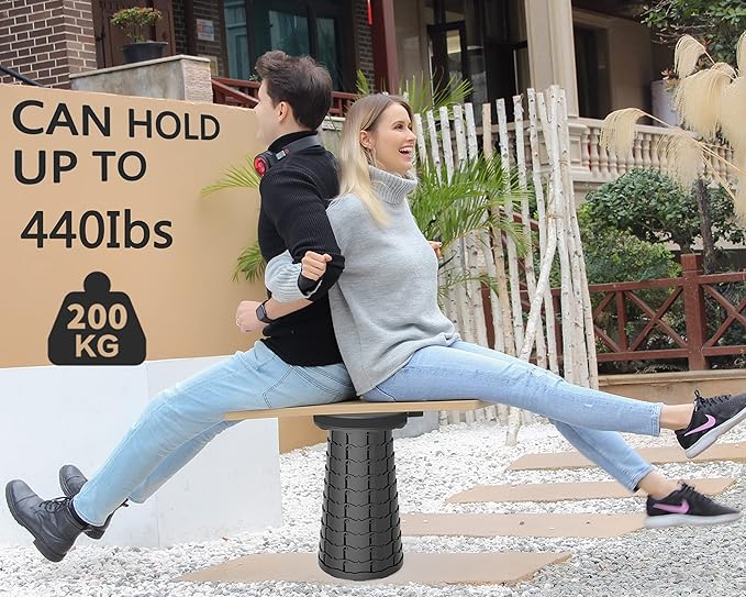 ALEVMOOM Telescoping Stool with Cushion, Collapsible Retractable More Sturdy Capacity 440Ib, Portable Camping Adjustable Folding Stool for Garden Fishing Hiking Mountain BBQ