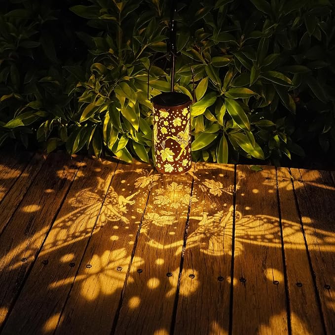 Fairy Solar Lanterns Outdoor Hanging Maple Leaf Decor Lantern,Waterproof Hollow Out Metal Decorative Garden Light,Graceful Decoration for Patio,Landscape,Walkway,Festival