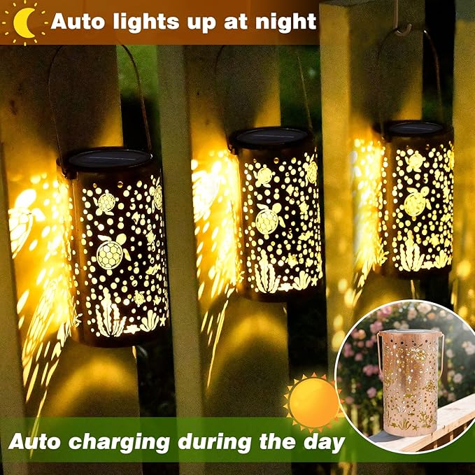 Sea Turtle Solar Lanterns Outdoor Waterproof Garden Decor Hanging Solar Lights Sea Turtle Gifts for Women Mom Grandma, LED Decorative Light Fairy Garden Accessories,Outdoor Lantern for Patio,Yard,Lawn