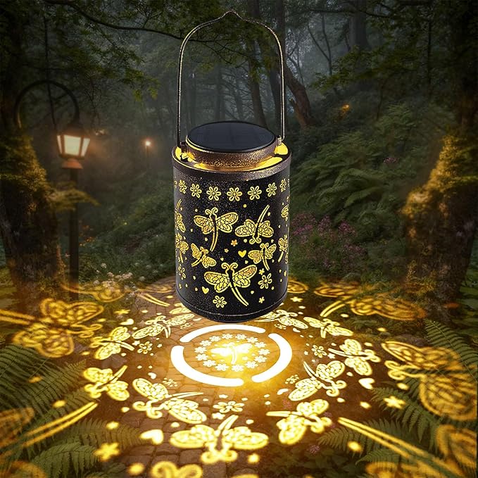 2025 Upgraded Dragonfly Solar Lanterns Outdoor Waterproof Hanging Lights, Hollowed-Out Metal Solar Lantern for Garden, Patio, Porch, Yard Decorations & Gifts for Women, Mom, Grandma
