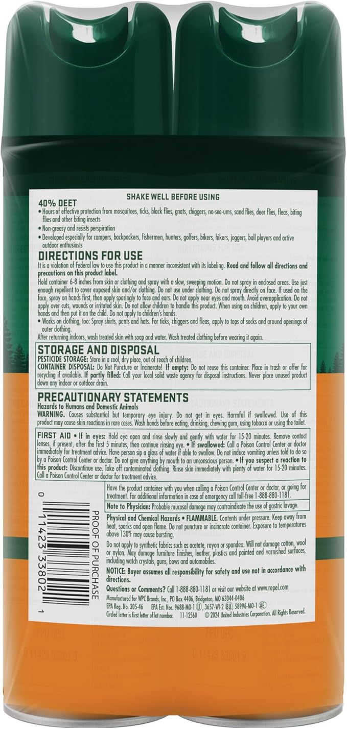 Repel Insect Repellent Sportsman Max Formula (2 Count), Repel Mosquitoes Ticks and Gnats, Long-Lasting Protection, 40% DEET (Aerosol Spray) 6.5 fl Ounce