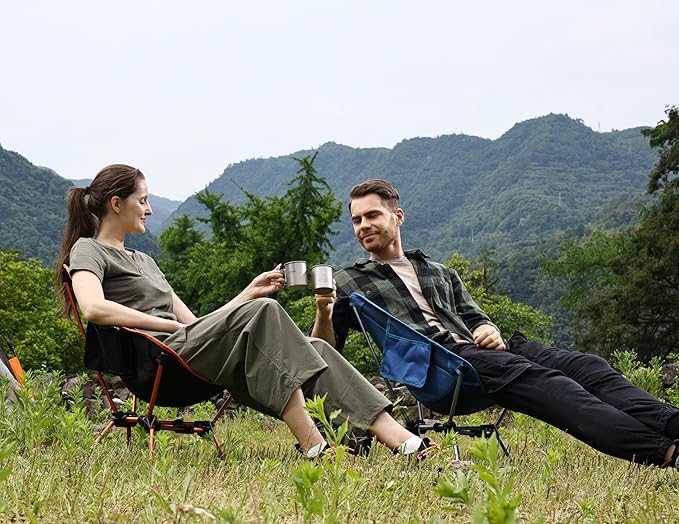 MARCHWAY Lightweight Folding Camping Chair, Portable Foldable Compact for Outdoor Camp, Travel, Beach, Picnic, Festival, Hiking, Backpacking, Supports 330Lbs (Dark Blue)