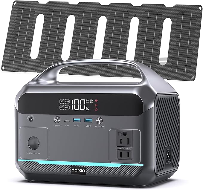 Portable Power Station with Solar Panel 30W, 288Wh (90,000mAh) LiFePO4 Battery, 350W (600W Peak) Generator, 8.2LB Portable Charger with AC Outlets for Home, Camping, Emergency