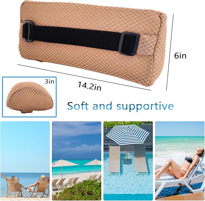 REEZEIVI 2 Pack Headrest Pillow for Patio Chaise Lounge,Chaise Lounge Pillows Outdoor 3D air mesh with Elastic Band,Quick Drying and Washable Spa Pillow for Recliner,Beach Chair,Office Chair,Brown