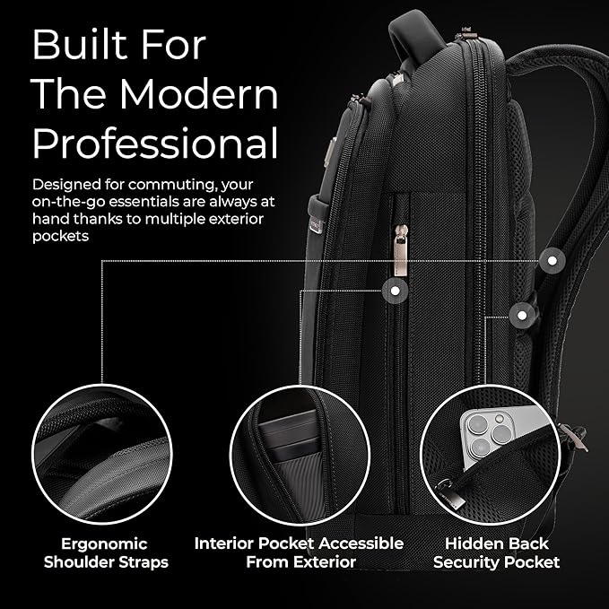 Briggs & Riley Slim Backpack for Women & Men - Laptop Backpack, For Work & Travel, Carry On Size, Lightweight & Durable, Padded Straps, Fits up to 14" Laptop - @work Collection, Black