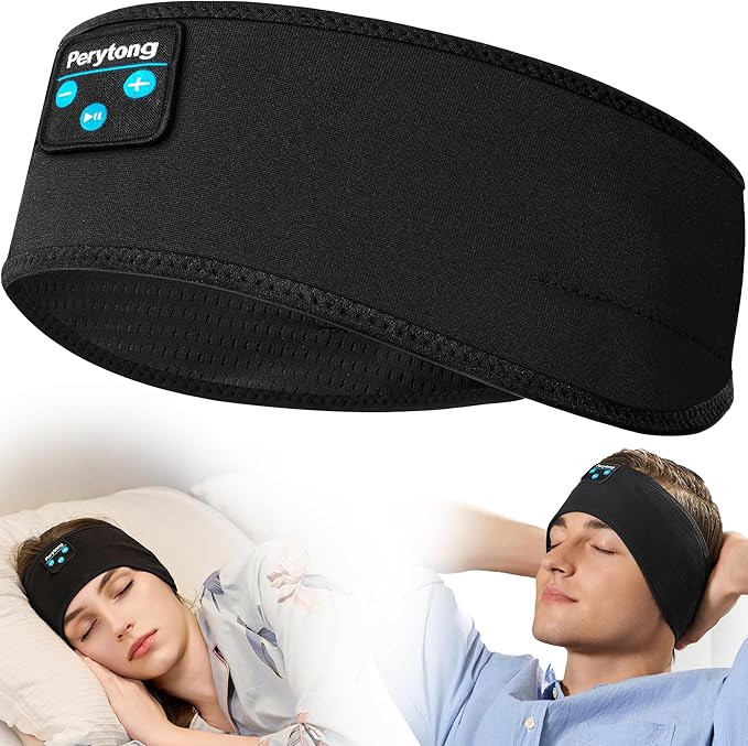Perytong Sleep Headphones Wireless, Bluetooth Sports Headband Headphones with Ultra-Thin HD Stereo Speakers Perfect for Sleeping,Workout,Jogging,Yoga,Insomnia, Air Travel, Meditation (DeepBlack)