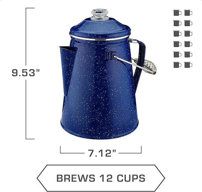 COLETTI Classic Percolator Coffee Pot — The Most Nostalgic Camping Coffee Pot, Now Modernized [Blue Enamel, 12 Cup]