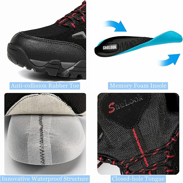 SHULOOK Men's Waterproof Hiking Shoes Lightweight Anti Slip Outdoor Ankle Boots Breathable Hike Trekking Trails Shoe