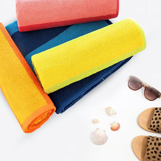 CASA COPENHAGEN Malibu 4Pcs 100% Egyptian Cotton Beach Towels Gift Set- Green, 30"X60", 4 Beach Bath Towels Set (Box Pack,Gift Ribbon Set for Women & Men)