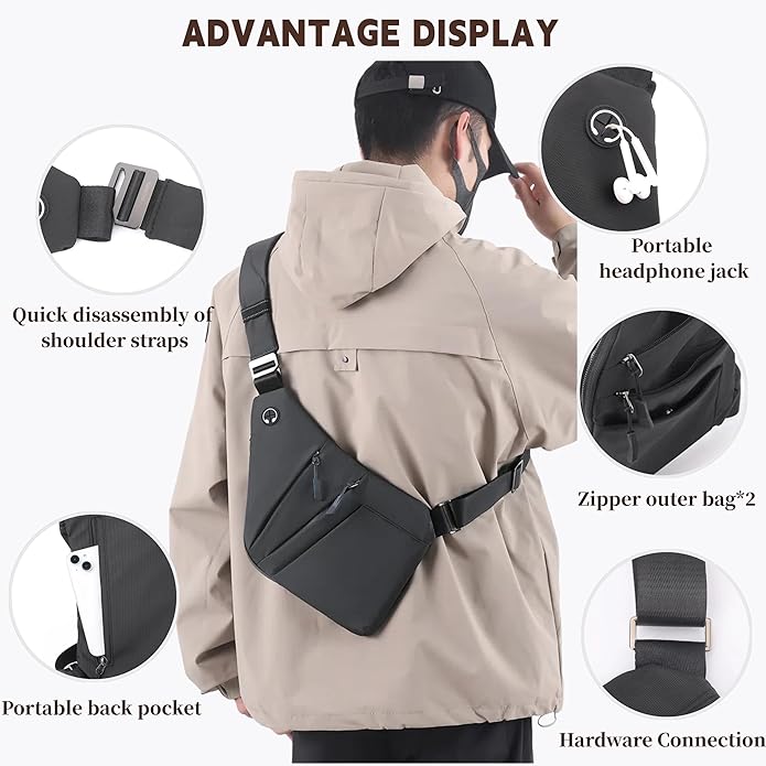 Crossbody Travel Bags for Women, New Theft Proof Safe Slim Sling Travel Purses, Personal Flex Shoulder Bag for Men Women