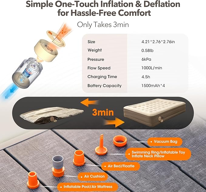 Luxury Air Mattress Set Queen air Bed with Built-in Rechargeable Detachable Pump, 661 lbs Strong Support Wireless Inflatable Mattress, Luxury Double Airbed Adjustable Blow Up Mattress