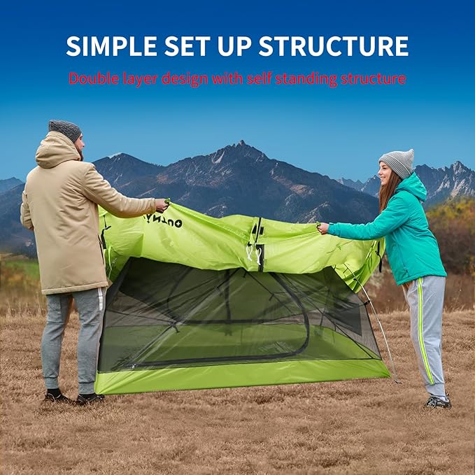 2 Person Backpacking Tent 3 Season Camping Tent Ultralight Waterproof Windproof Easy Set Up for Outdoor Hiking Cycling