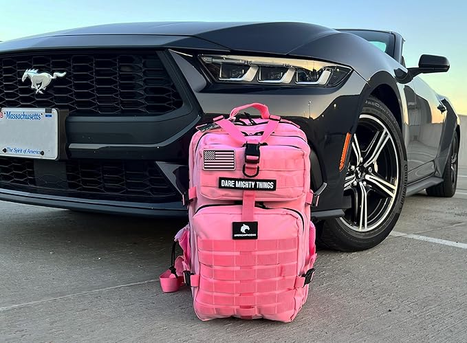 AMERICANPHOENIX 45L Elite Tactical Backpack | 3X Stronger Work & Military Backpack | Water Resistant and Heavy Duty | 3 Day MOLLE Bug Out Bag (Rose Pink)