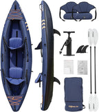 Inflatable Kayak 2 Person, Tandem Kayak, Foldable Kayaks for Adults, with Kayak Fin, 2 Aluminum Paddles, 2 Padded Seats, Hand Pump and Travel Backpack